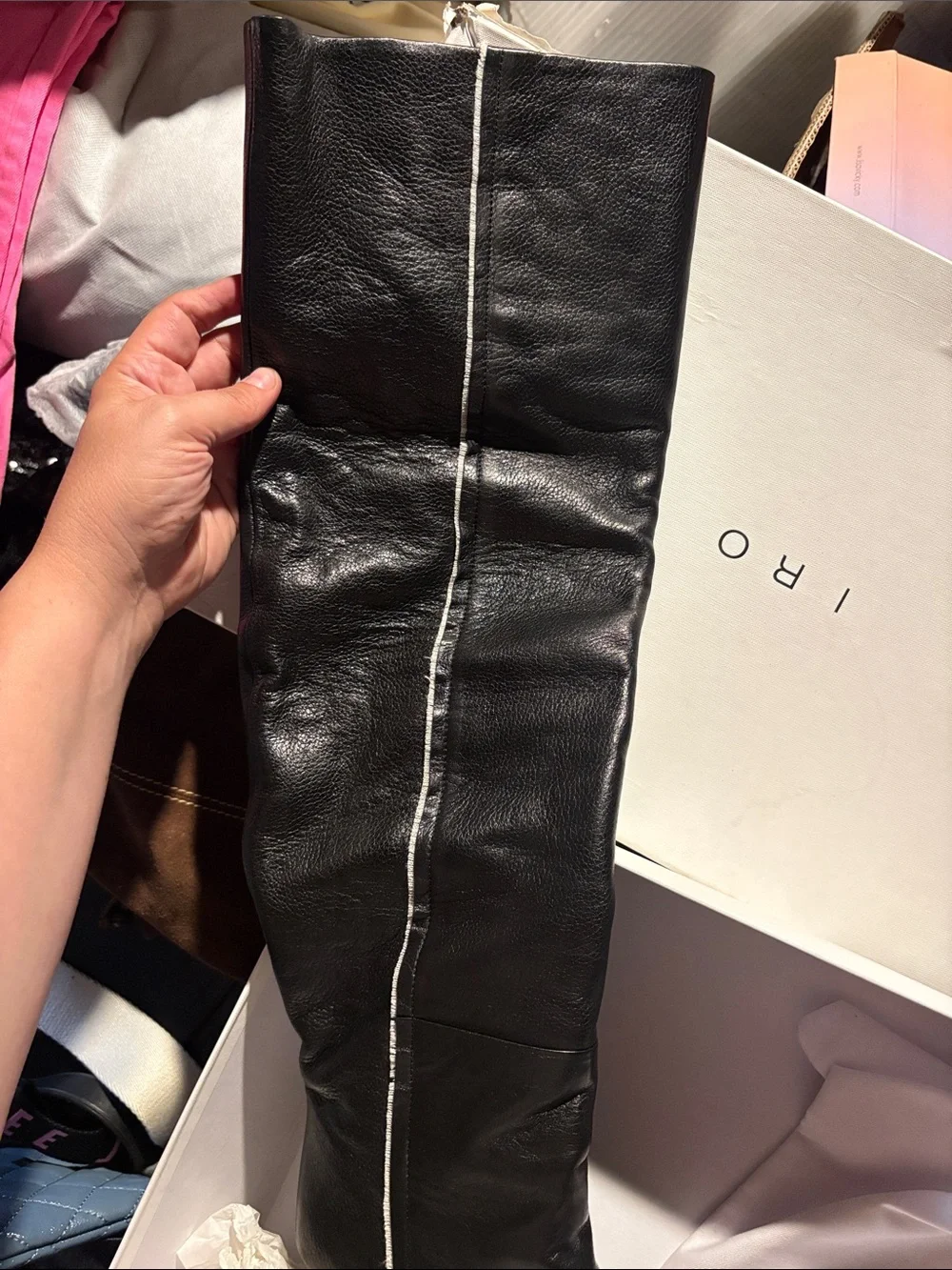 IRO Black Leather Over-the-Knee Pointed Toe Boots